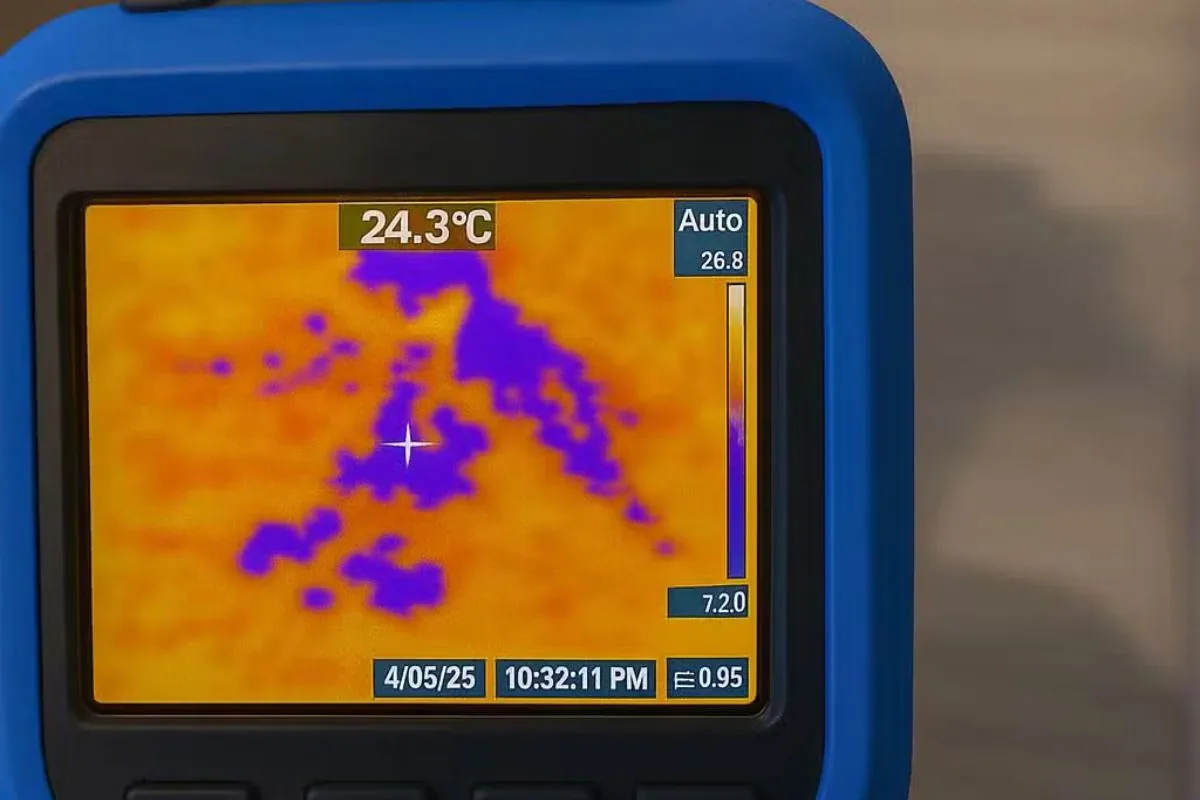 Thermal camera scanning a wall to locate hidden moisture