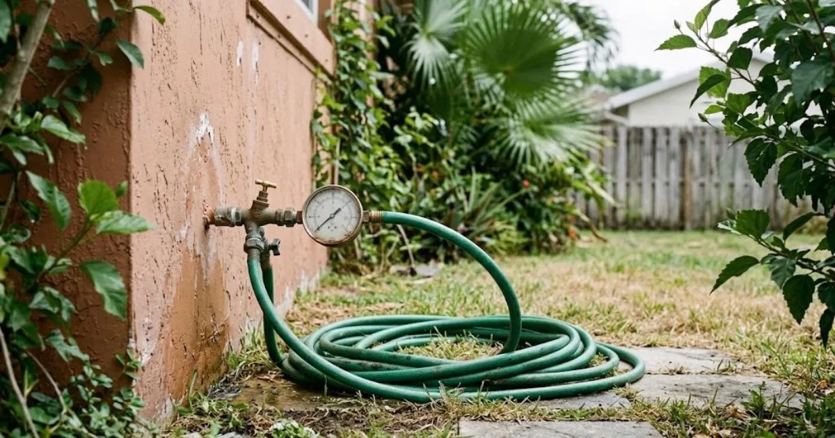Pressure gauge on an outdoor hose bib