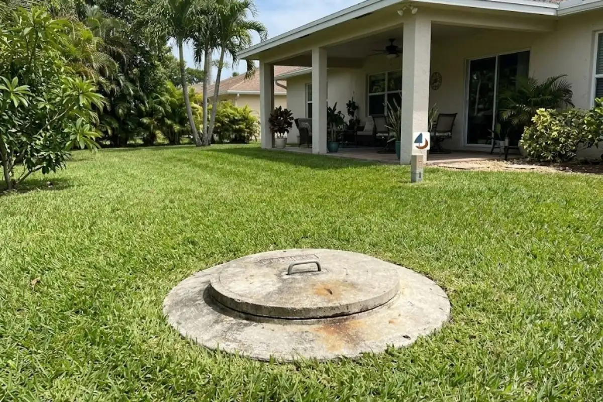 Concrete septic tank lid in a Hollywood, FL yard