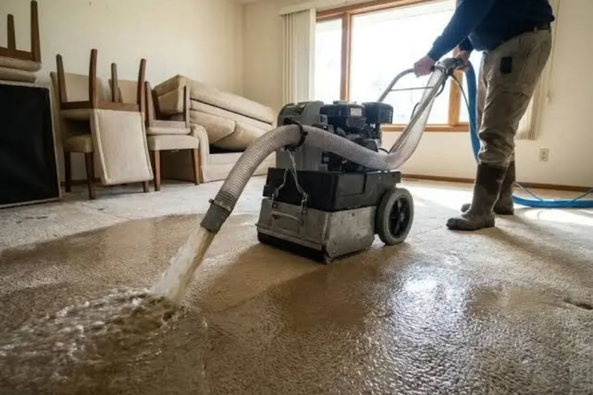 Extraction of standing water from a tile floor in a Florida home